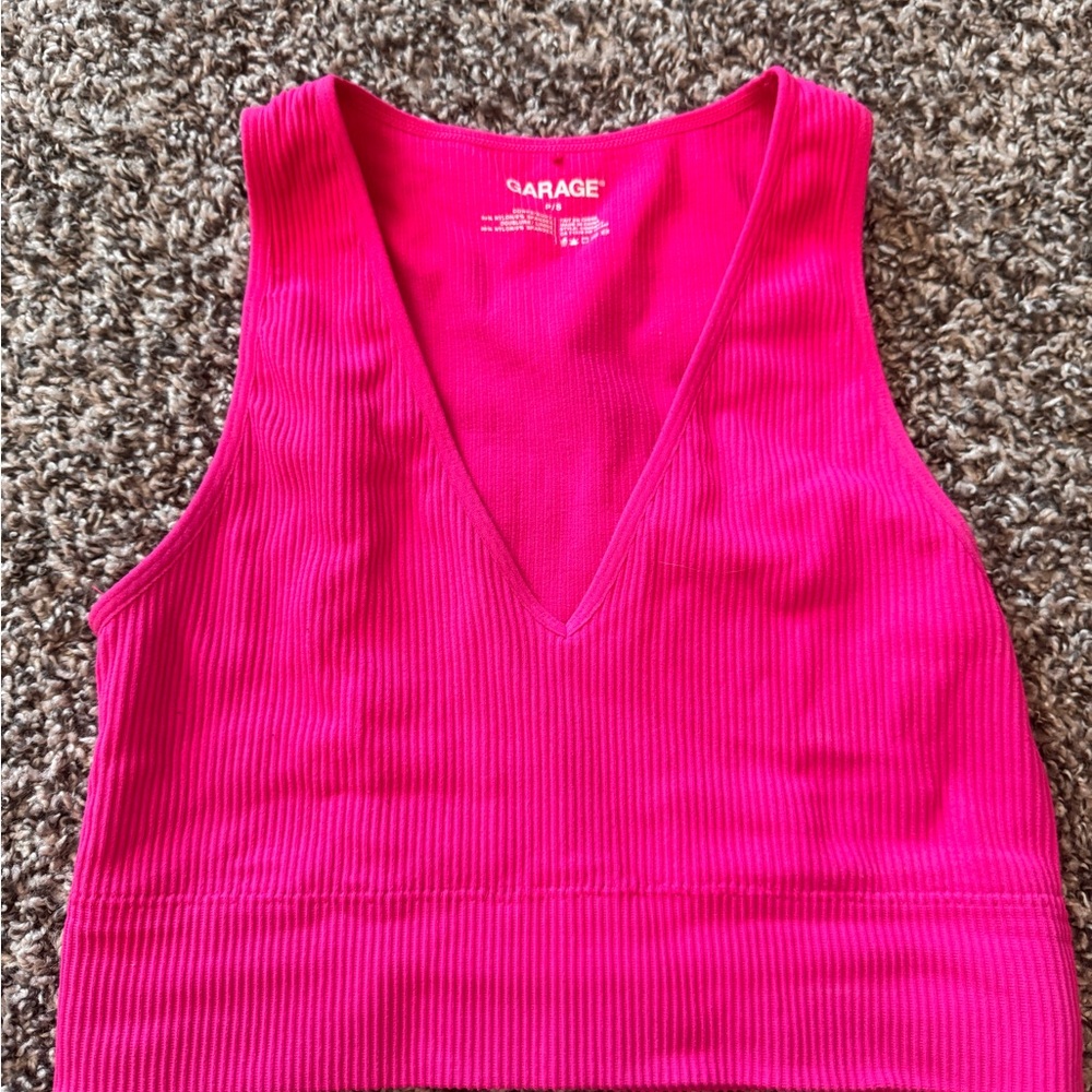 Garage Women's Bright Pink Ribbed V-Neck Tank